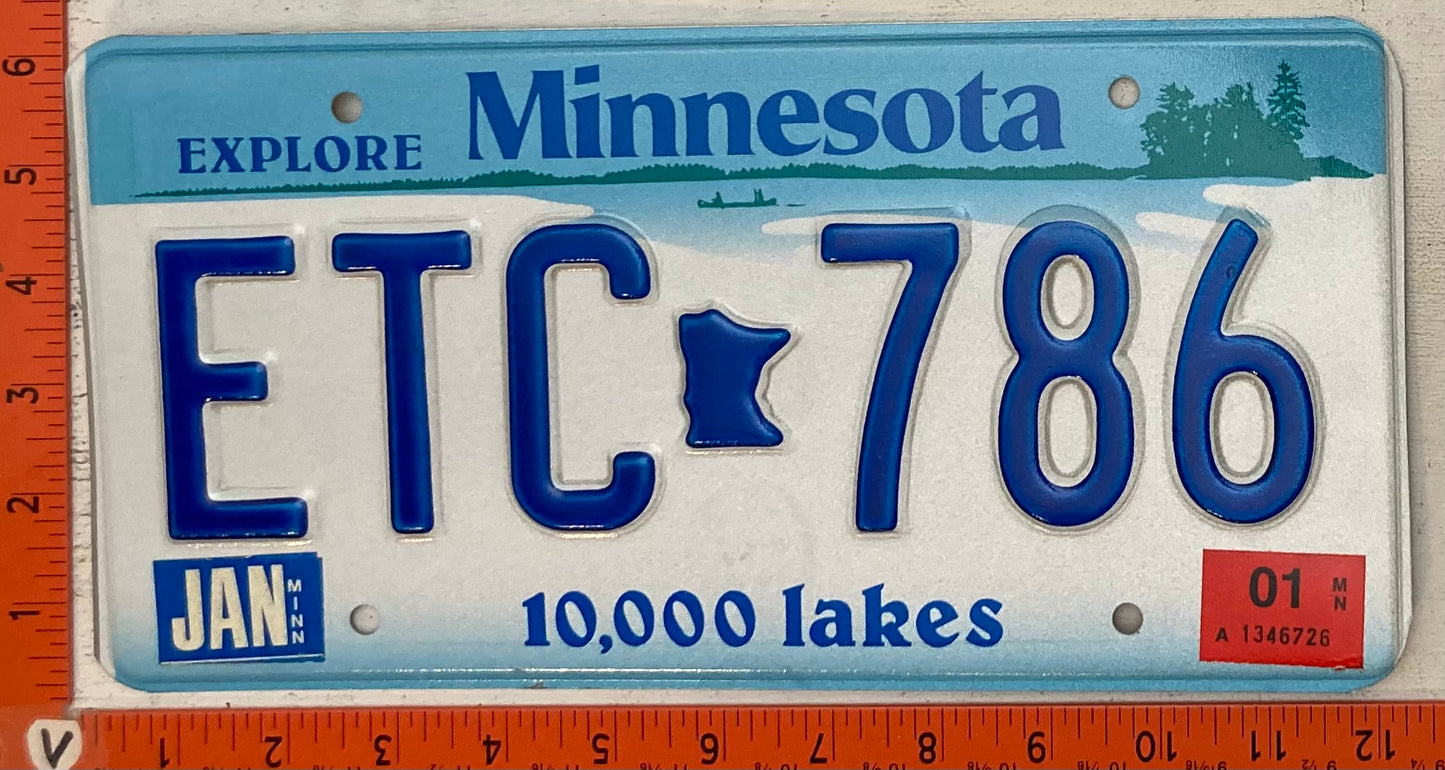 2001 Minnesota #ETC 786 Passenger License Plate