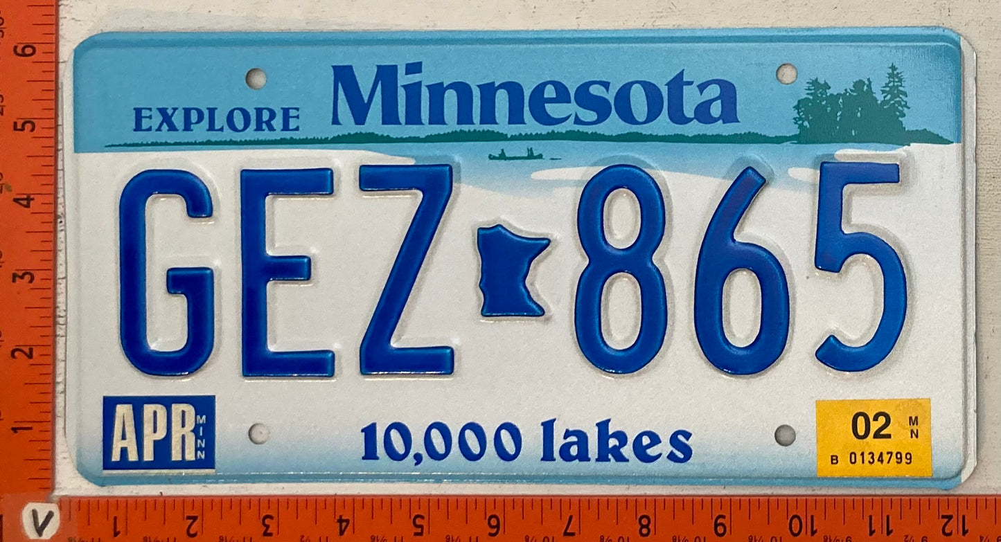 2002 Minnesota #GEZ 865 Passenger License Plate