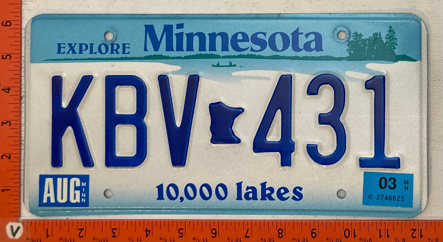 2003 Minnesota #KBV 431 Passenger License Plate