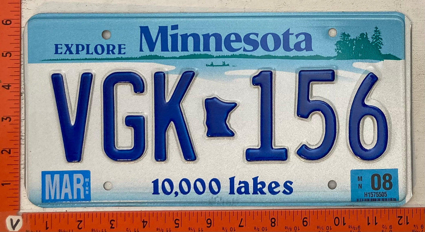 2008 Minnesota #VGK 156 Passenger License Plate