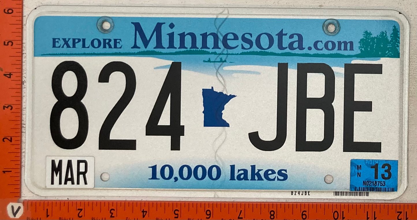 2013 Minnesota #824 JBE Passenger License Plate