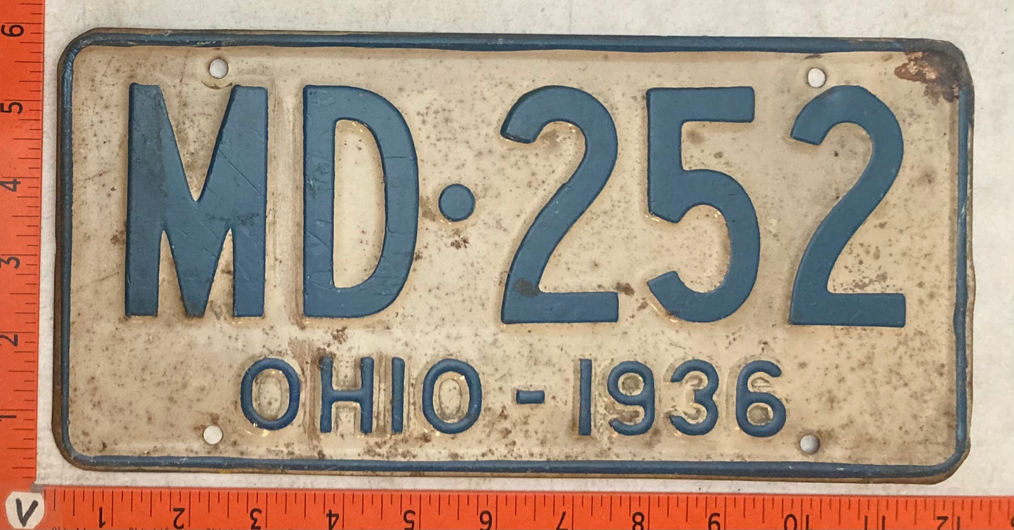 1936 Ohio #MD-252 Passenger License Plate