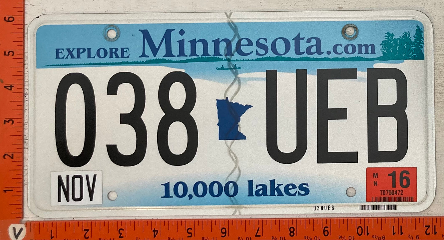 2016 Minnesota #038 UEB Passenger License Plate