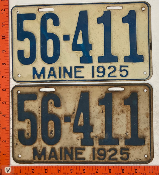 1925 Maine #56-411 Passenger License Plate (Pair)