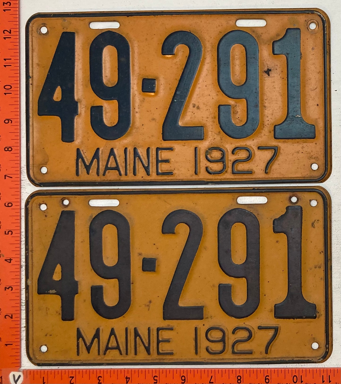 1927 Maine #49-291 Passenger License Plate (Pair)