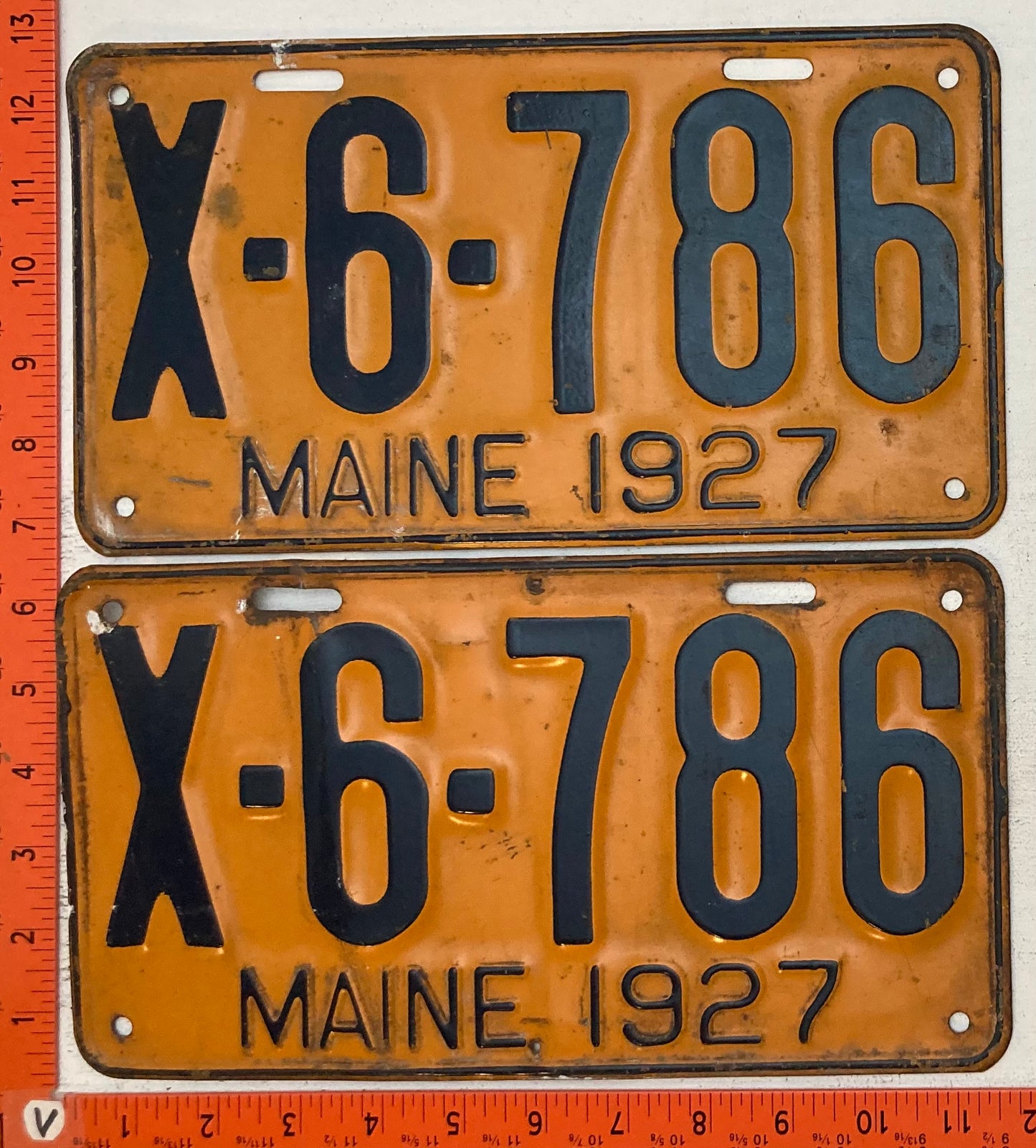 1927 Maine #X-6-786 Passenger License Plate (Pair)