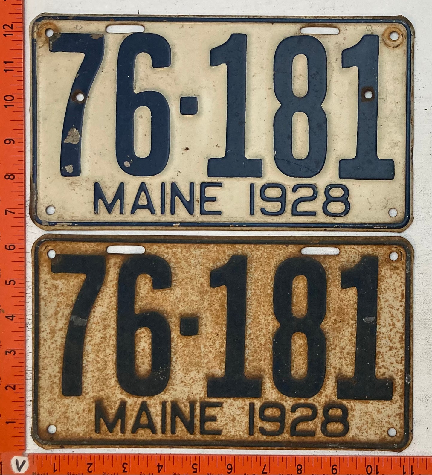1928 Maine #76-181 Passenger License Plate (Pair)