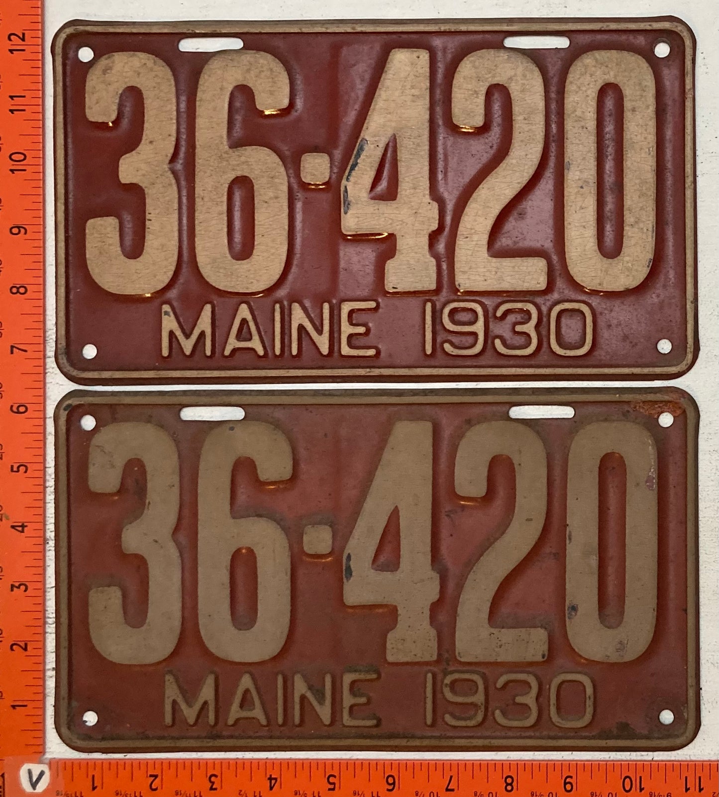 1930 Maine #36-420 Passenger License Plate (Pair)