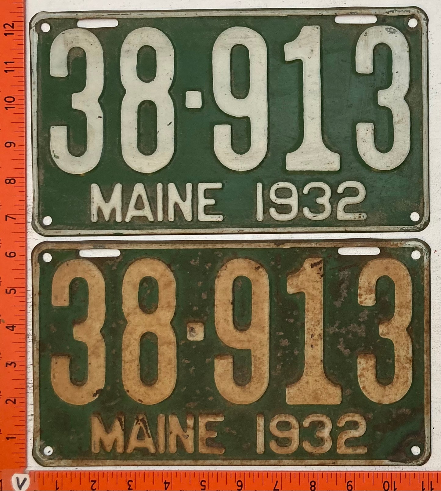 1932 Maine #38-913 Passenger License Plate (Pair)