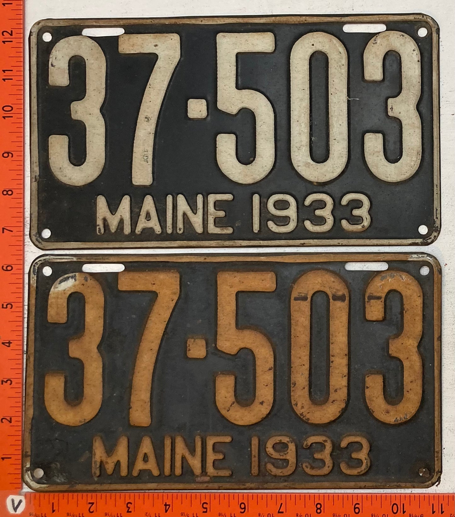 1933 Maine #37-503 Passenger License Plate (Pair)