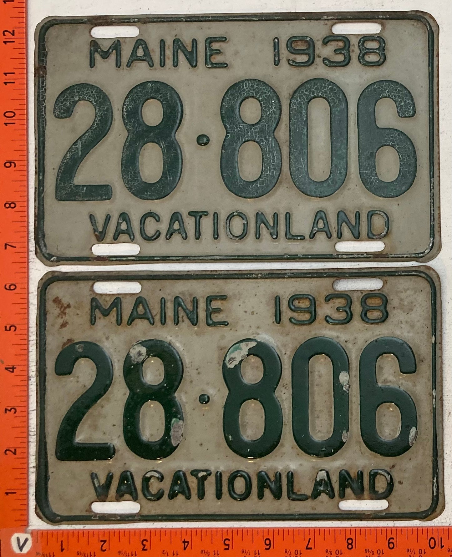 1938 Maine #28-806 Passenger License Plate (Pair)