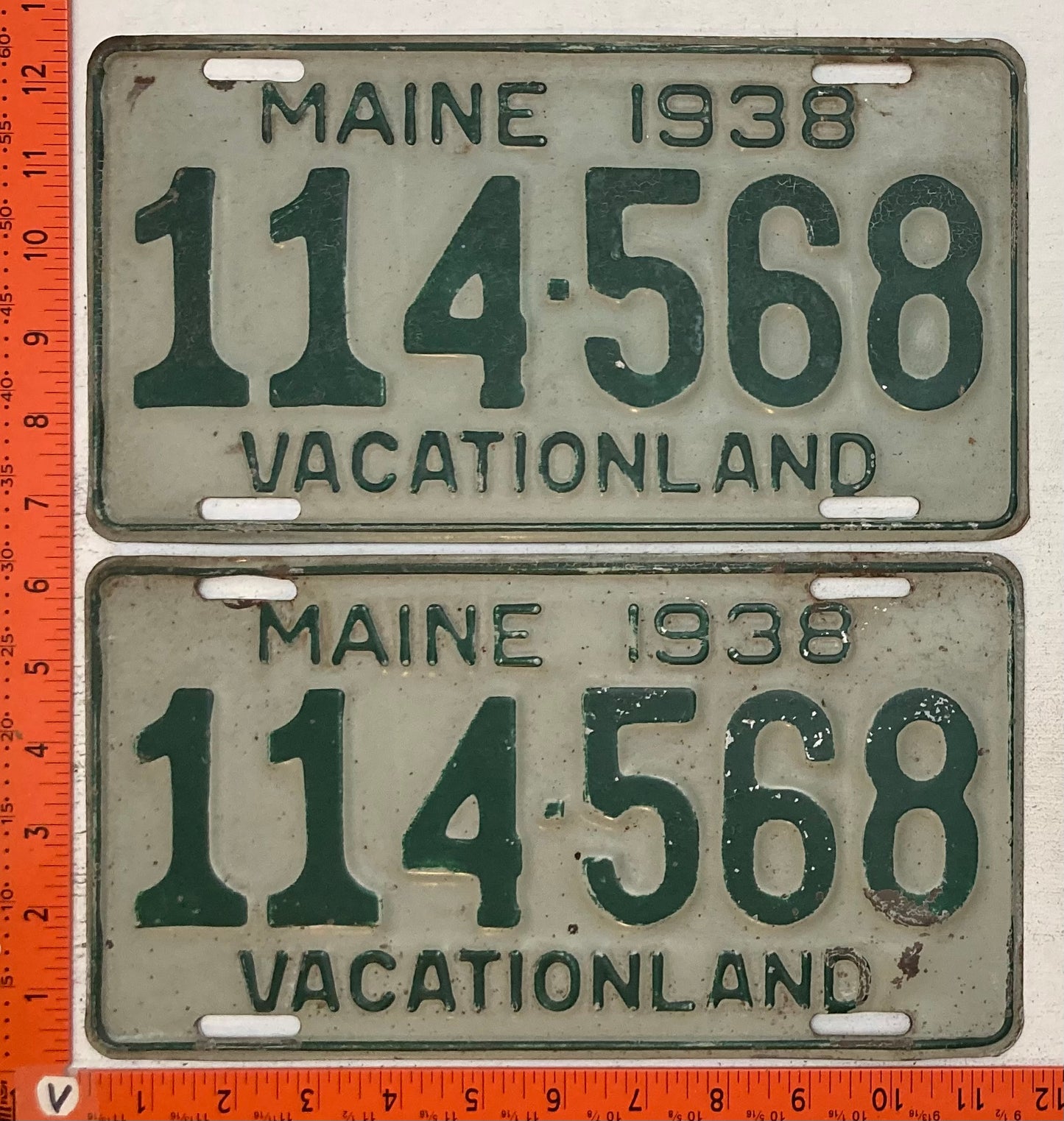 1938 Maine #114-568 Passenger License Plate (Pair)