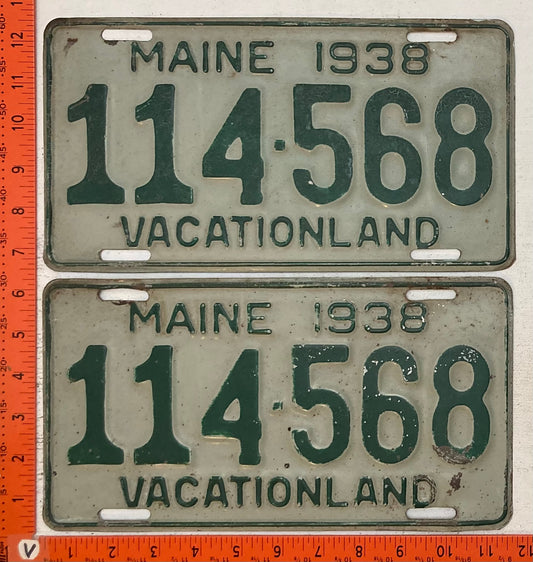 1938 Maine #114-568 Passenger License Plate (Pair)