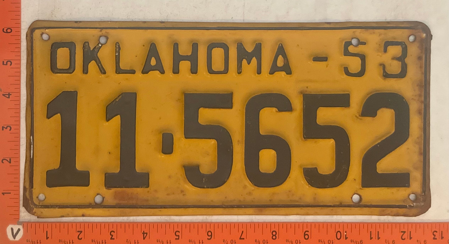 1953 Oklahoma #11-5652 Passenger License Plate
