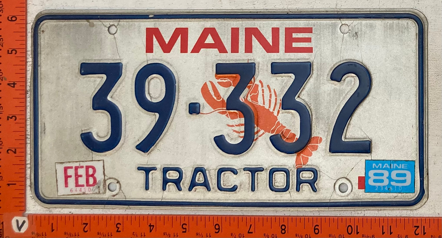 1989 Maine #39-332 Tractor License Plate