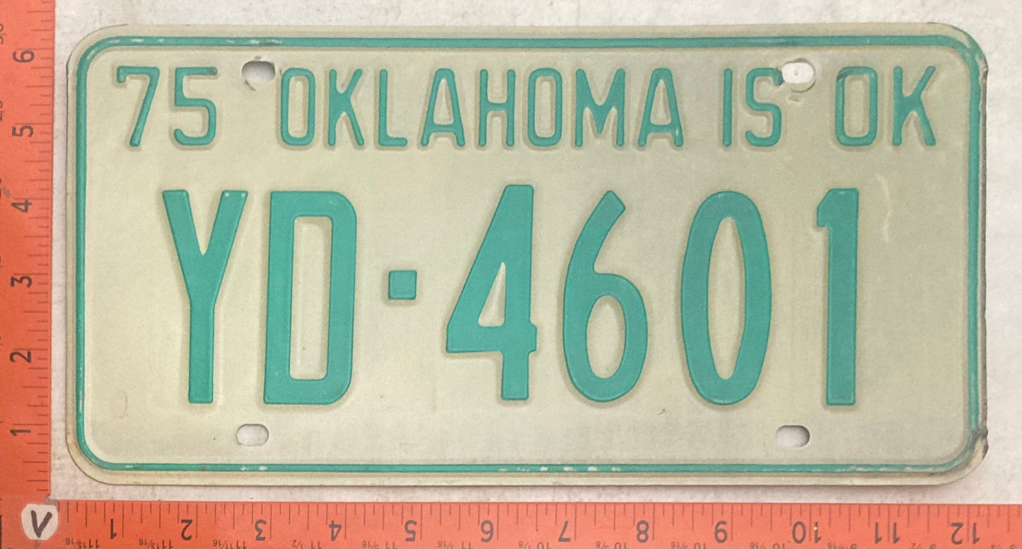 1975 Oklahoma #YD-4601 Passenger License Plate