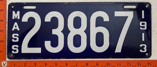 1913 Massachusetts #23867 Passenger License Plate