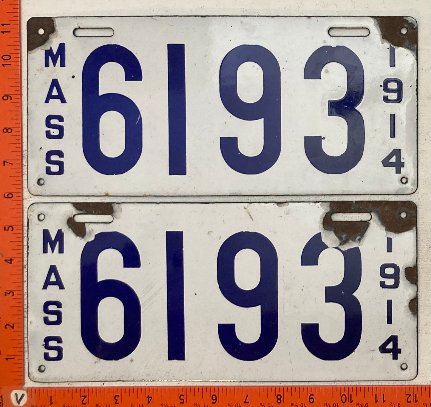 1914 Massachusetts #6193 Passenger License Plate (Pair)