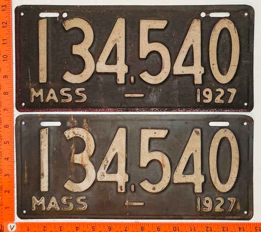 1927 Massachusetts #134540 Passenger License Plate (Pair)