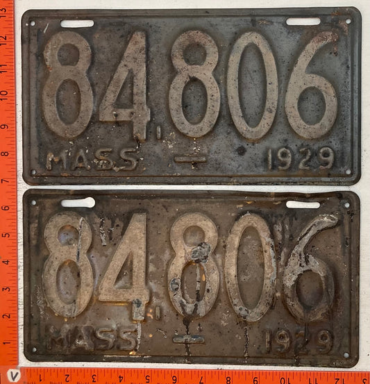 1929 Massachusetts #84806 Passenger License Plate (Pair)