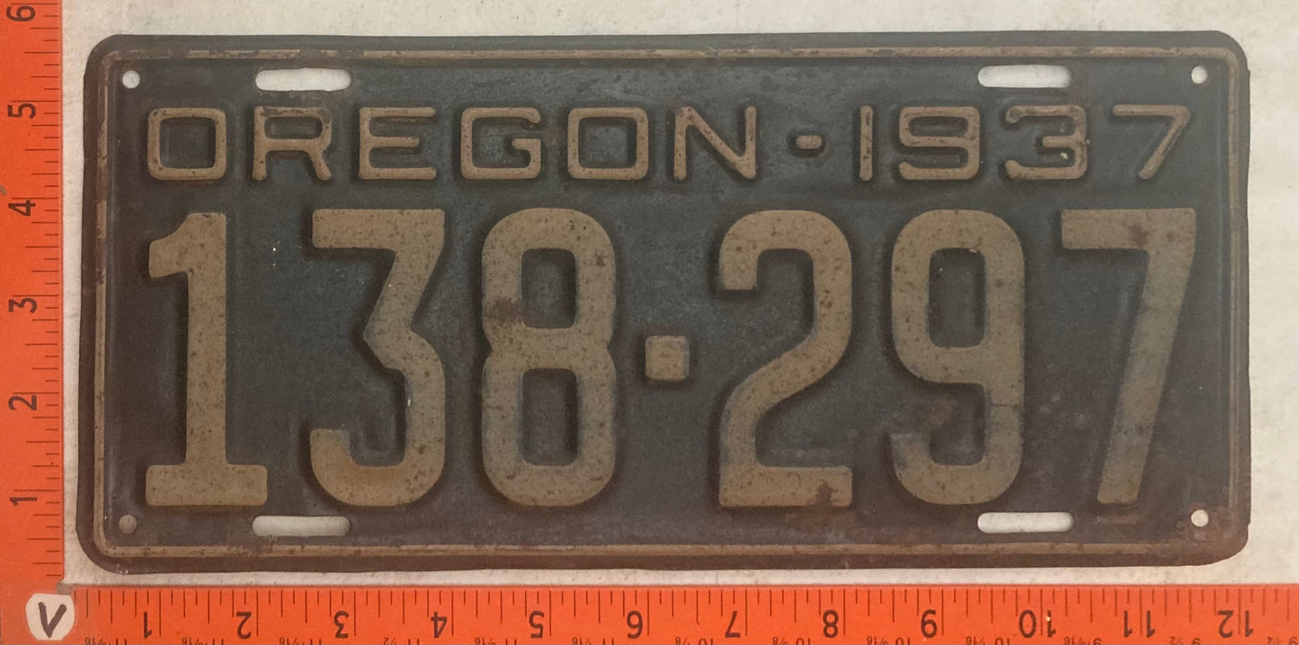 1937 Oregon #138-297 Passenger License Plate