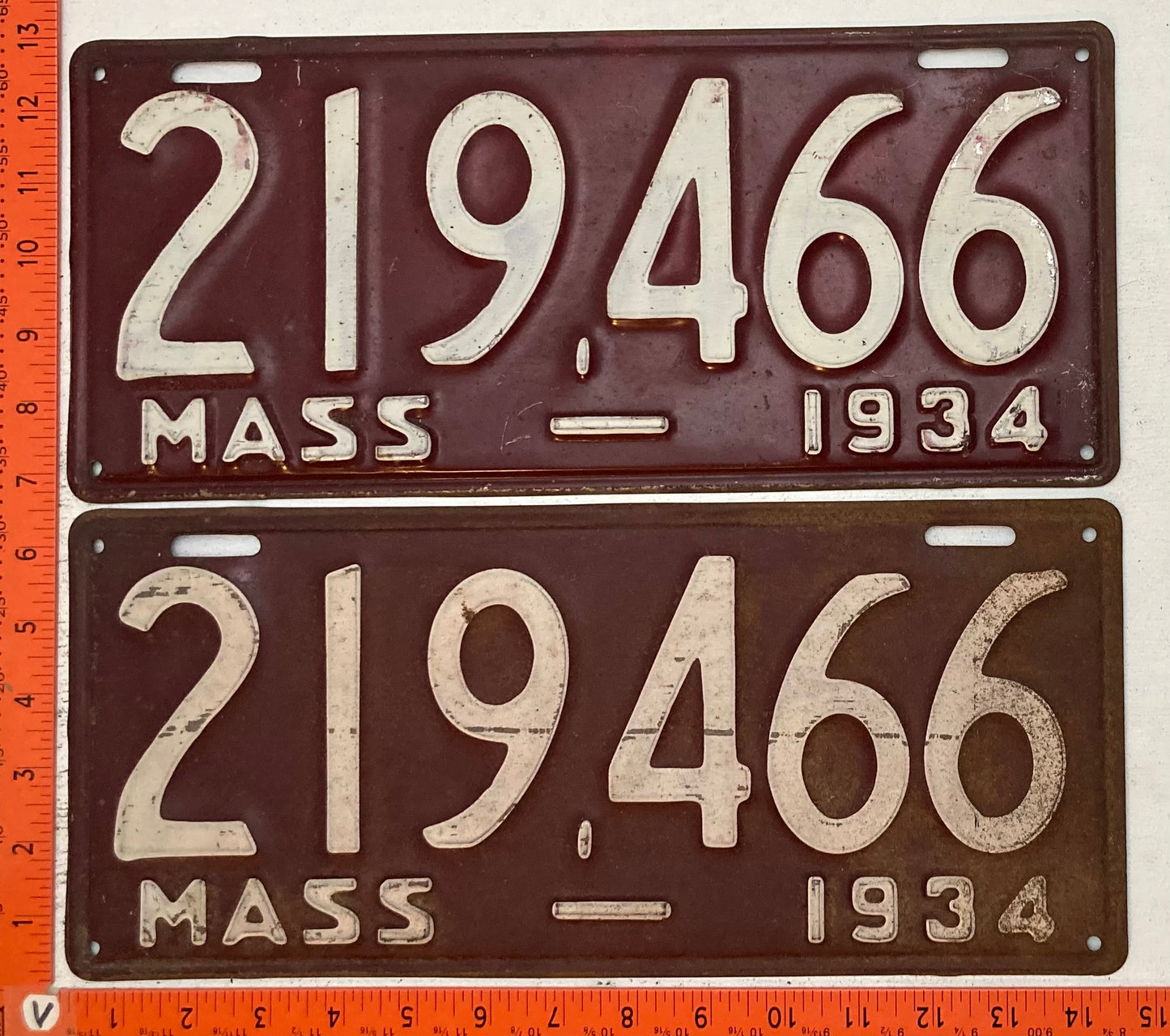 1934 Massachusetts #219,644 Passenger License Plate (Pair)