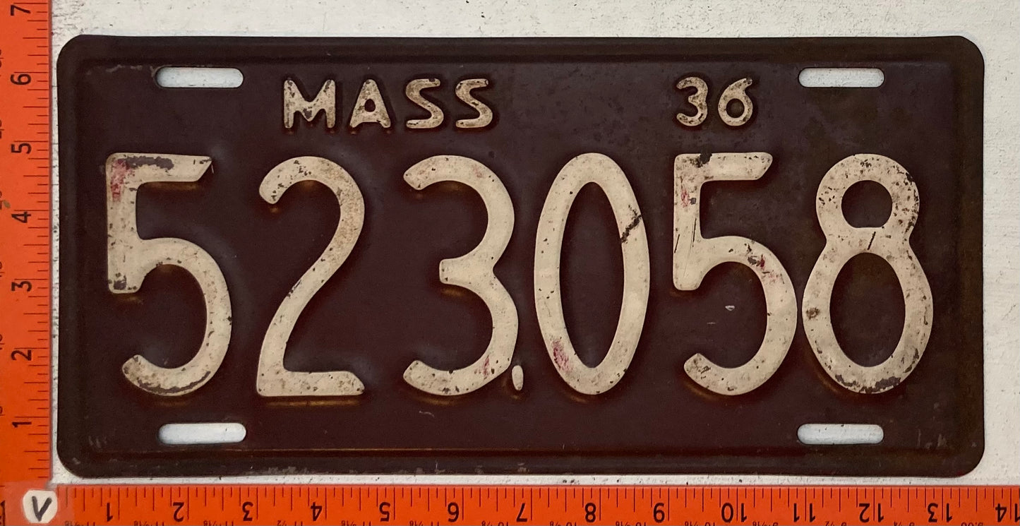 1936 Massachusetts #523,058 Passenger License Plate