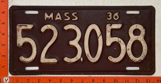 1936 Massachusetts #523,058 Passenger License Plate