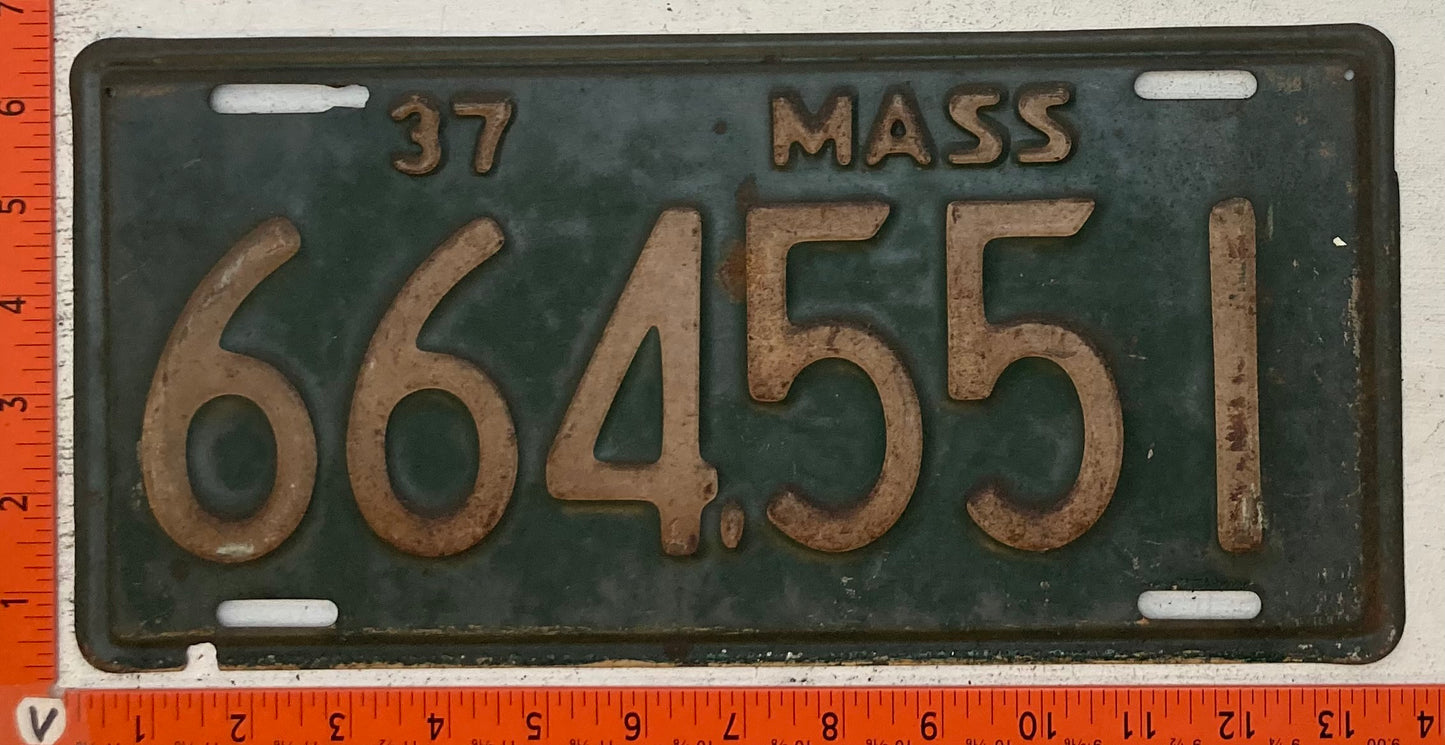 1937 Massachusetts #664,551 Passenger License Plate