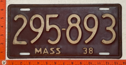 1938 Massachusetts #295-893 Passenger License Plate
