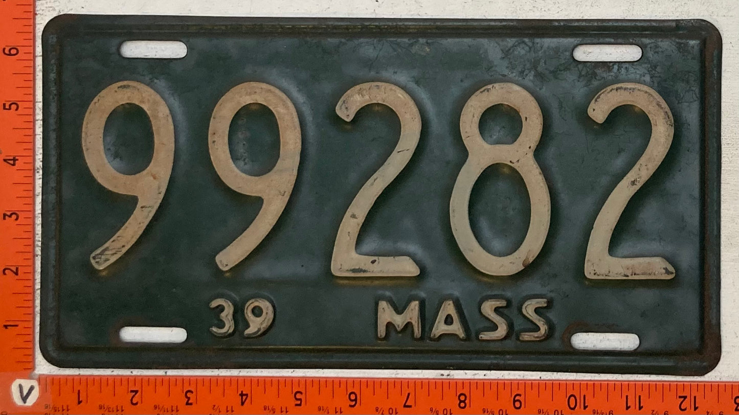 1939 Massachusetts #99282 Passenger License Plate