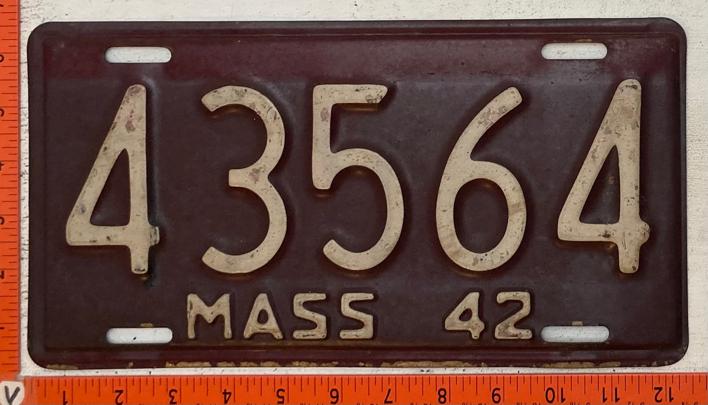 1942 Massachusetts #43564 Passenger License Plate