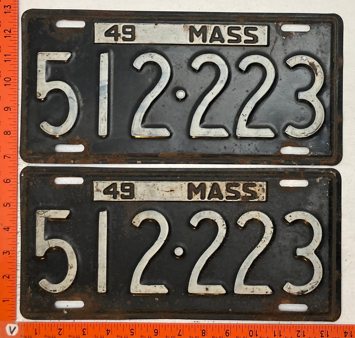 1949 Massachusetts #512-223 Passenger License Plate (Pair)