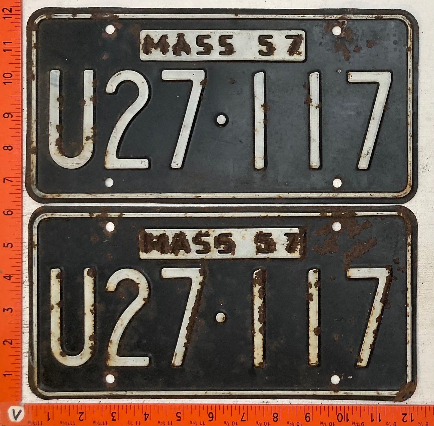 1957 Massachusetts #U27-117 Passenger License Plate (Pair)