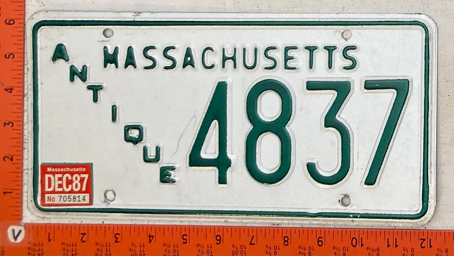 1987 Massachusetts #4837 Antique Auto License Plate