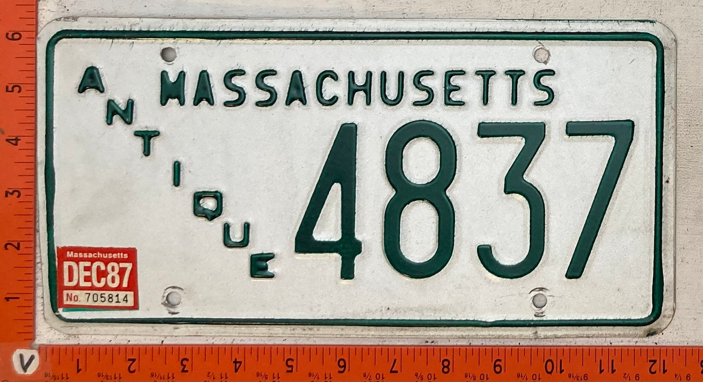 1987 Massachusetts #4837 Antique Auto License Plate
