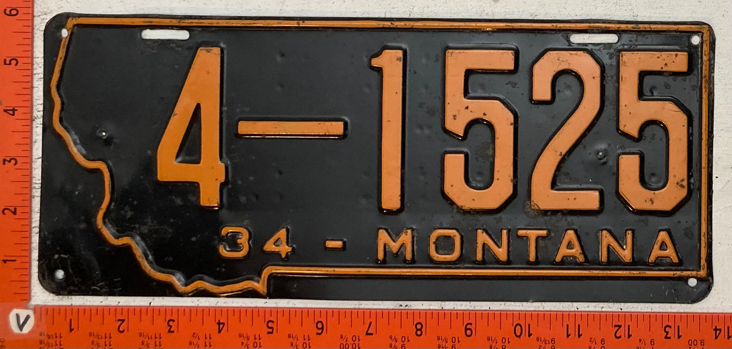 1934 Montana #4-1625 Passenger License Plate