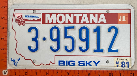1981 Montana #3-95912 Passenger License Plate