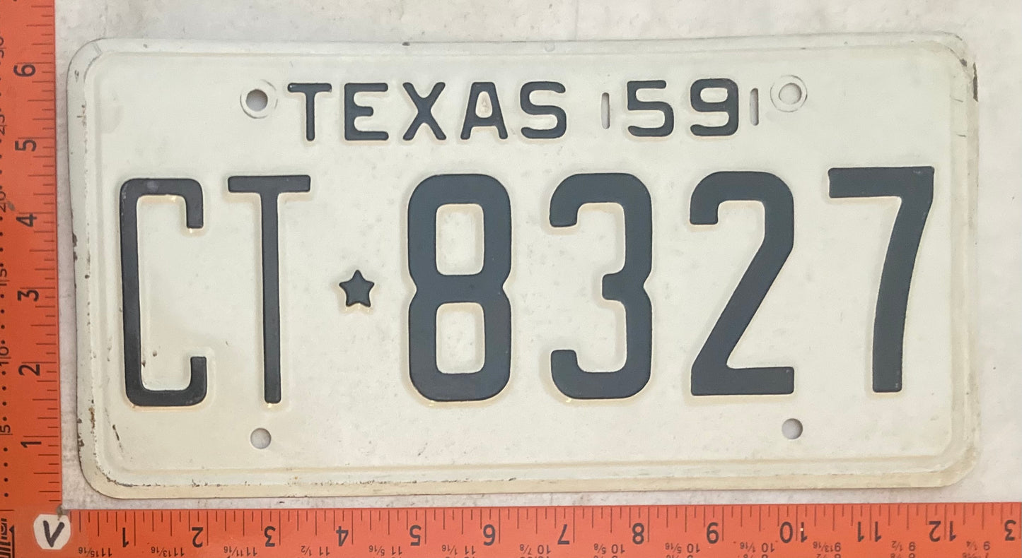 1959 Texas #CT-8327 Passenger License Plate