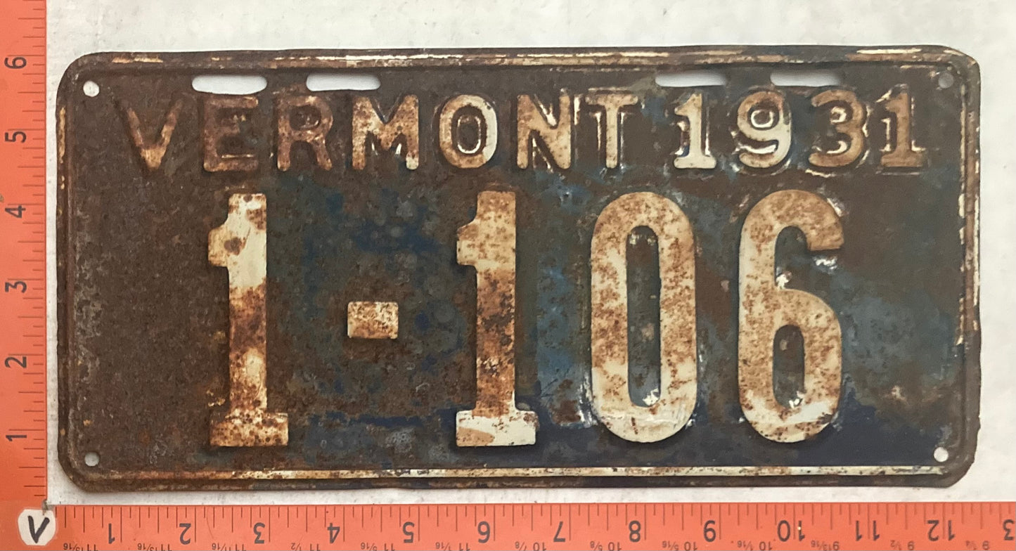 1931 Vermont #1-106 Passenger License Plate