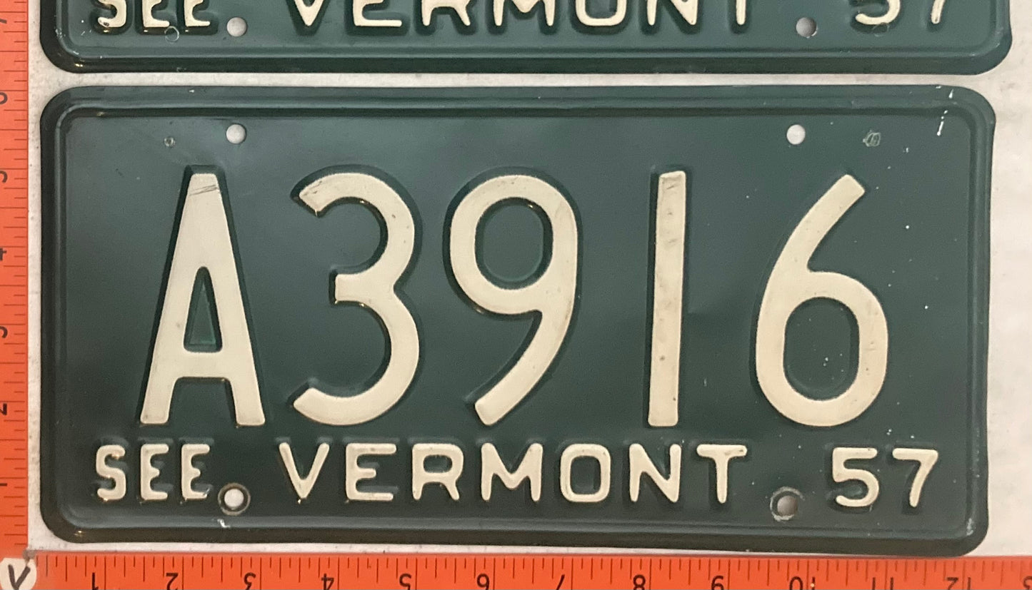 1957 Vermont #A3916 Passenger License Plate (Pair)