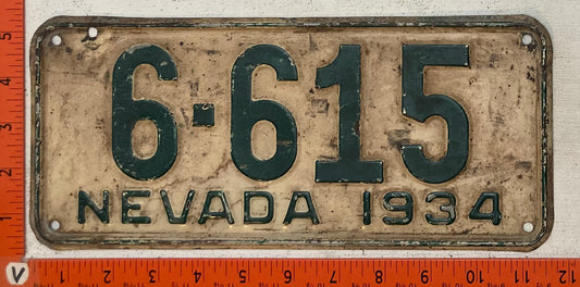 1934 Nevada #6-615 Passenger License Plate