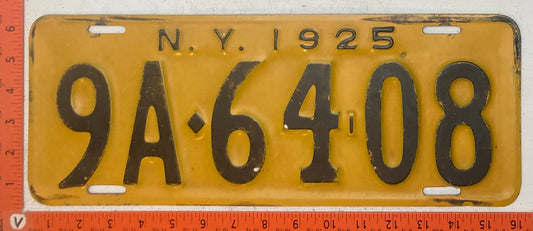 1925 New York #9A-6408 Passenger License Plate