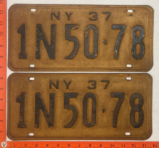 1937 New York #1N50-78 Passenger License Plate (Pair)