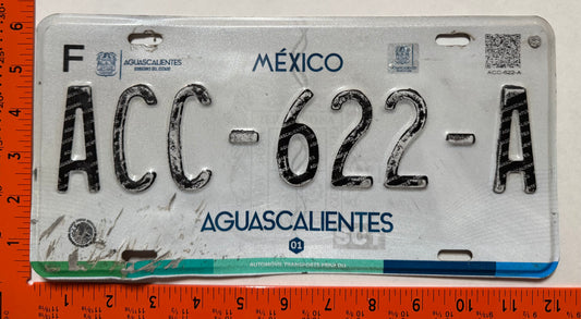 2017-2023 Aguascalientes, Mexico #ACC-622-A Passenger License Plate