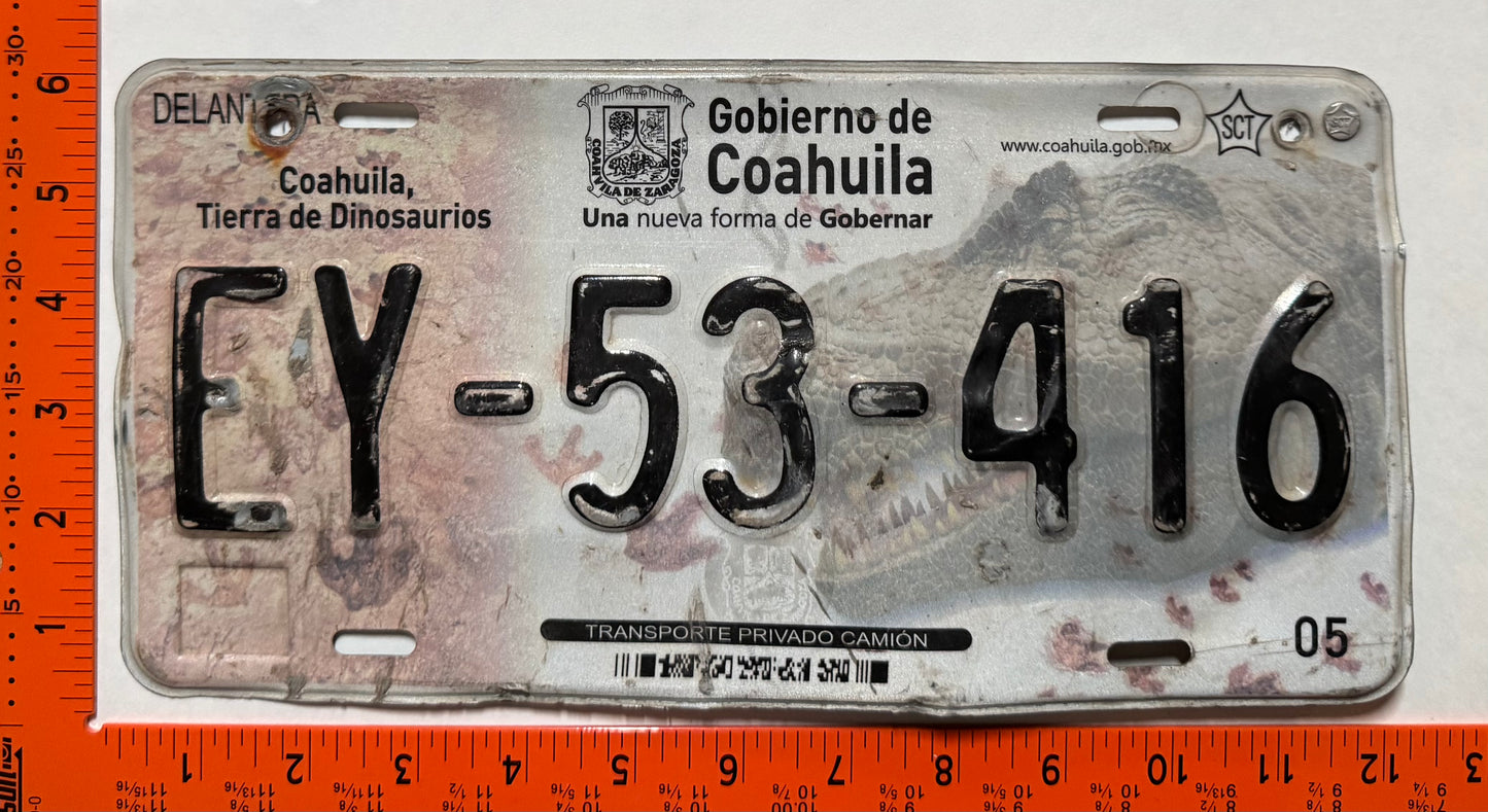 2013-2015 Coahuila, Mexico #EY-53-416 Truck License Plate