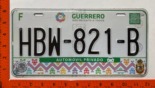 2018-2021 Guerrero, Mexico #HBW-821-B Passenger License Plate