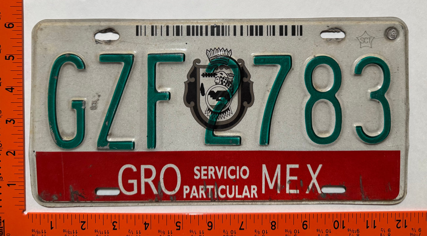 2000-2002 Guerrero, Mexico #GZF 2783 Passenger License Plate