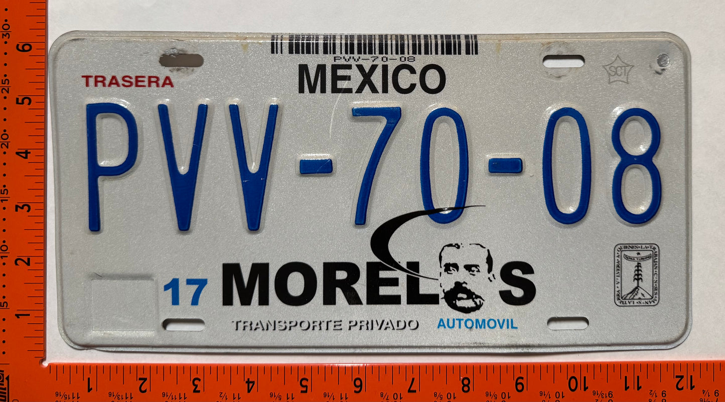 2001-2004 Morelos, Mexico #PVV-70-08 Passenger License Plate