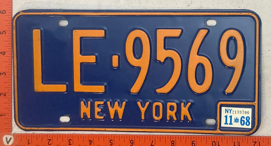 1968 New York #LE-9569 Passenger License Plate